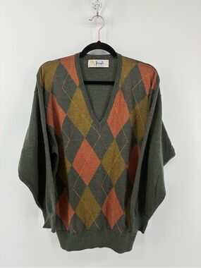 Vintage Pringle of Scotland 100% Lambswool Argyle Knitted Sweater